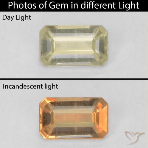 0.64ct Natürlicher Sanftes Gelb Farbwechselnder Diaspor, Smaragdschliff, VVS-VS