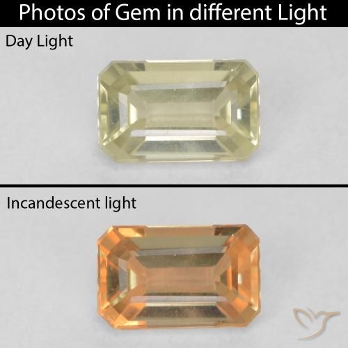 0.63ct Natürlicher Sanftes Gelb Farbwechselnder Diaspor, Smaragdschliff, VVS-VS