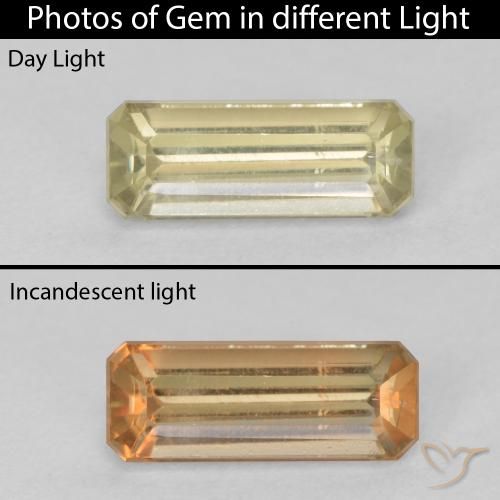 1.12ct Natürlicher Sanftes Gelb Farbwechselnder Diaspor, Smaragdschliff, VVS-VS