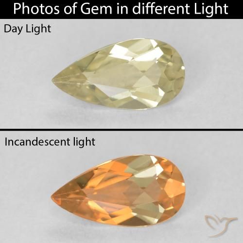 0.48ct Natürlicher hellgelb Farbwechselnder Diaspor, Birnenform, VVS