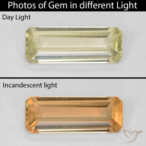 0.91ct Natürlicher hellgelb Farbwechselnder Diaspor, Smaragdschliff, VVS