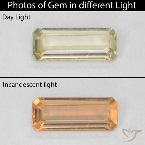 0.80ct Natürlicher hellgelb Farbwechselnder Diaspor, Smaragdschliff, VVS