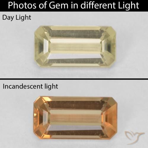 0.55ct Natürlicher Sanftes Gelb Farbwechselnder Diaspor, Smaragdschliff, VVS