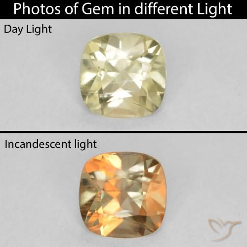 0.75ct Natürlicher hellgelb Farbwechselnder Diaspor, Kissen, VS