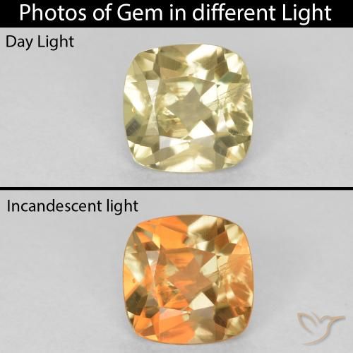 1.20ct Natürlicher hellgelb Farbwechselnder Diaspor, Kissen, VS
