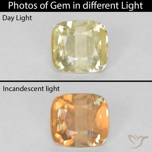 0.76ct Natürlicher hellgelb Farbwechselnder Diaspor, Kissen, VS-SI