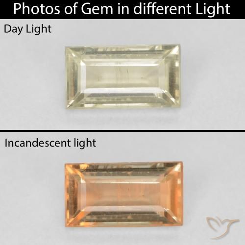0.53ct Natürlicher hellgelb Farbwechselnder Diaspor, Baguette, VS