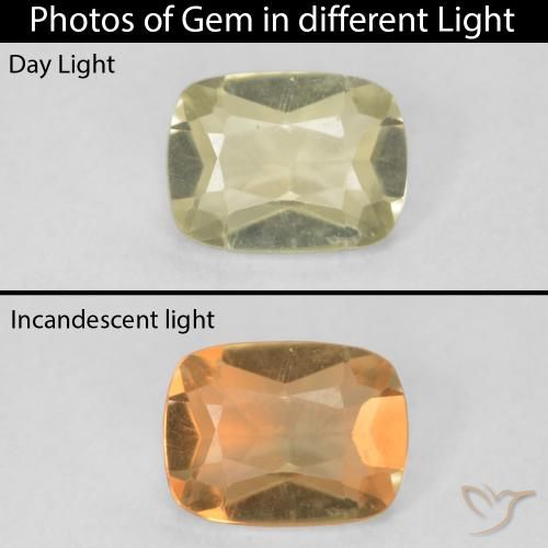 0.76ct Natürlicher hellgelb Farbwechselnder Diaspor, Kissen, VVS