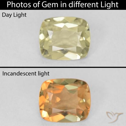 0.89ct Natürlicher hellgelb Farbwechselnder Diaspor, Kissen, VVS