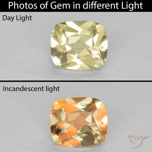 0.79ct Natürlicher hellgelb Farbwechselnder Diaspor, Kissen, VVS