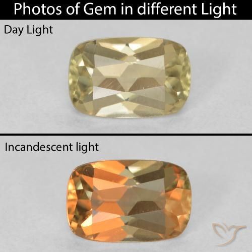 1.01ct Natürlicher hellgelb Farbwechselnder Diaspor, Kissen, VVS