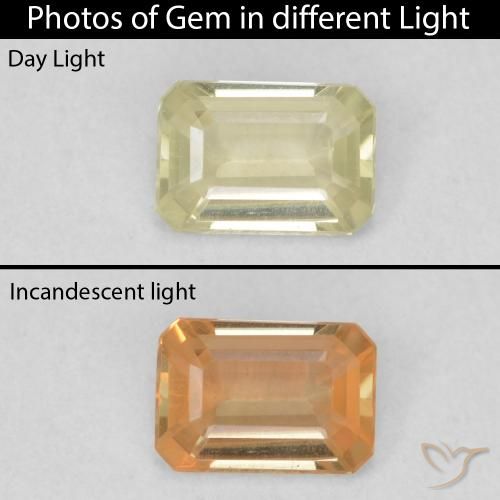 0.55ct Natürlicher hellgelb Farbwechselnder Diaspor, Smaragdschliff, VVS-VS