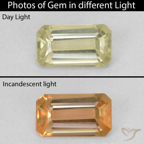 0.88ct Natürlicher hellgelb Farbwechselnder Diaspor, Smaragdschliff, VVS-VS
