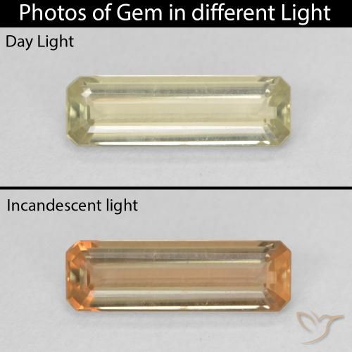 1.26ct Natürlicher hellgelb Farbwechselnder Diaspor, Smaragdschliff, VVS-VS