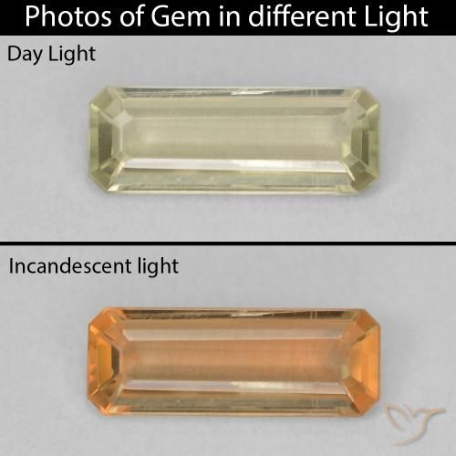 1.14ct Natürlicher gelb-grün Farbwechselnder Diaspor, Smaragdschliff, VVS-VS