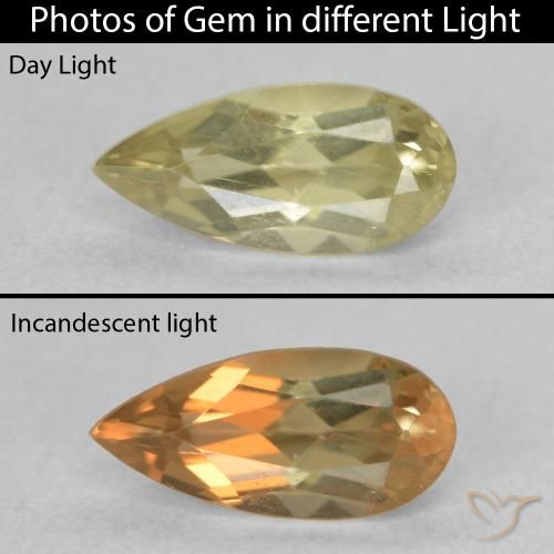0.99ct Natürlicher hellgelb Farbwechselnder Diaspor, Birnenform, VS