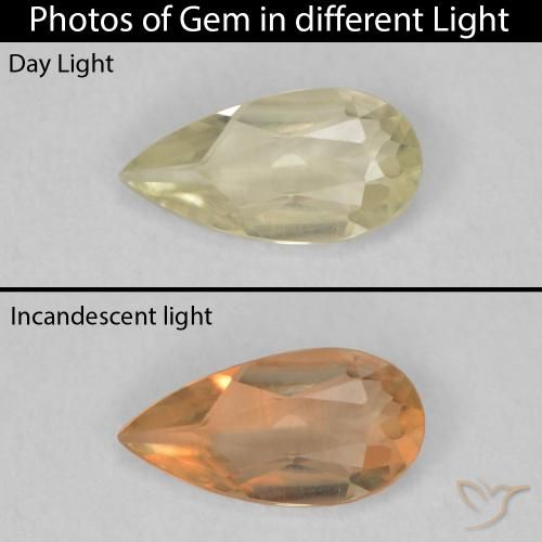 0.71ct Natürlicher hellgelb Farbwechselnder Diaspor, Birnenform, VVS