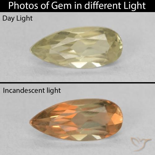 0.97ct Natürlicher gelb-grün Farbwechselnder Diaspor, Birnenform, VVS