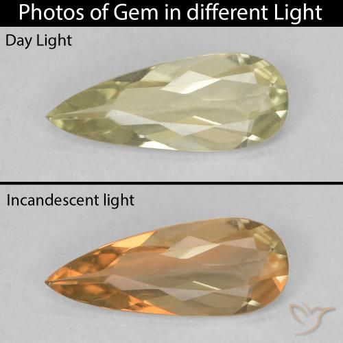 0.61ct Natürlicher hellgelb Farbwechselnder Diaspor, Birnenform, VVS