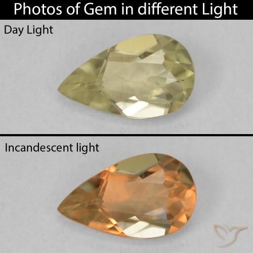 0.75ct Natürlicher Mittelgelb Farbwechselnder Diaspor, Birnenform, VVS
