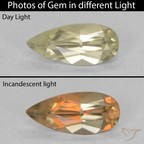 0.74ct Natürlicher hellgelb Farbwechselnder Diaspor, Birnenform, VVS