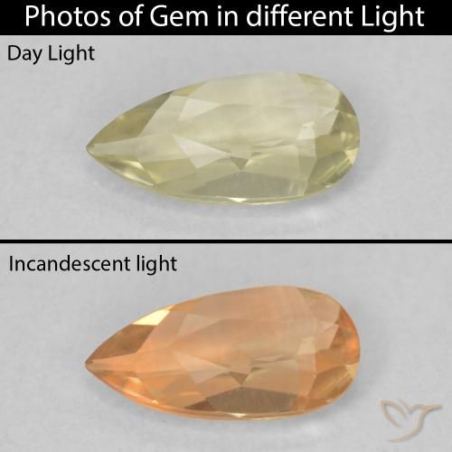 0.46ct Natürlicher hellgelb Farbwechselnder Diaspor, Birnenform, VVS