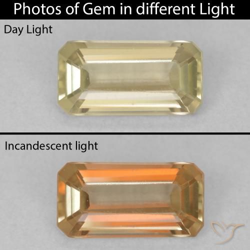 0.87ct Natürlicher hellgelb Farbwechselnder Diaspor, Smaragdschliff, VVS