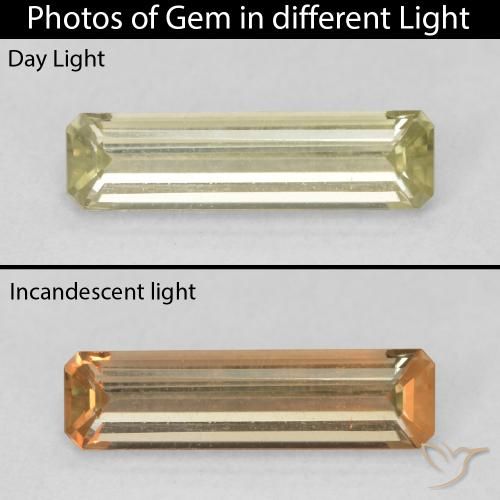 1.26ct Natürlicher Sanftes Gelb Farbwechselnder Diaspor, Smaragdschliff, VVS