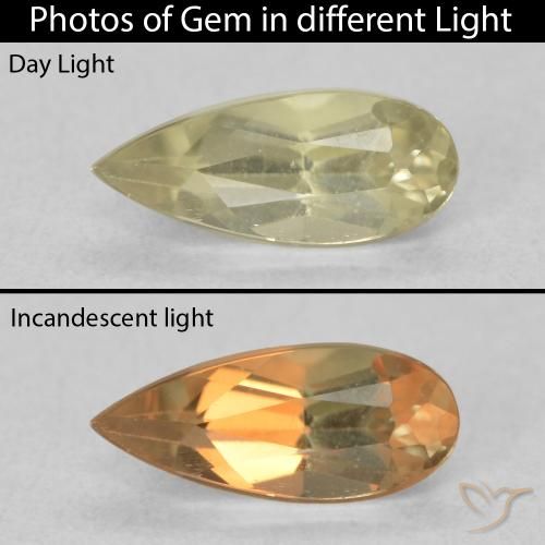 0.66ct Natürlicher Sanftes Gelb Farbwechselnder Diaspor, Birnenform, VVS
