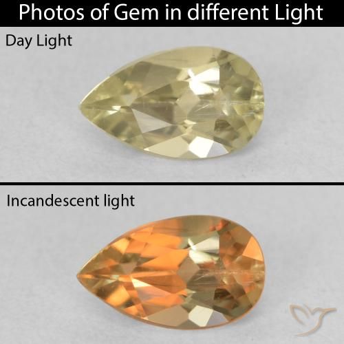 0.64ct Natürlicher hellgelb Farbwechselnder Diaspor, Birnenform, VS-SI