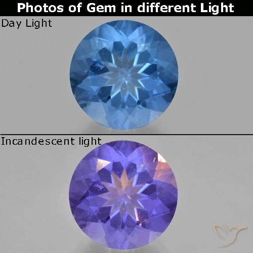 14.01ct Natürlicher Hellblau Farbwechselnder Fluorit, Runden, VS