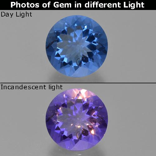 9,17 ctw natürlicher tiefblau Farbwechsel-Fluorit, Rund Schliff, VS