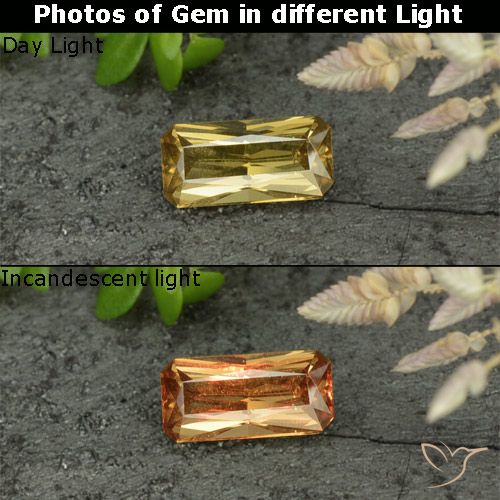 0.62ct Natürlicher gold-gelb Farbwechselnder Granat, Smaragdschliff, VVS-VS