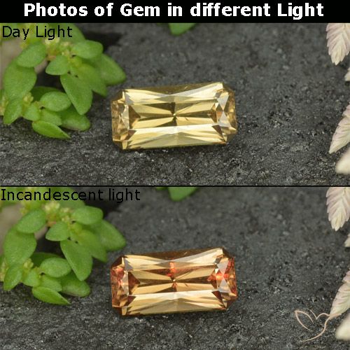 0.72ct Natürlicher gold-gelb Farbwechselnder Granat, Smaragdschliff, VS