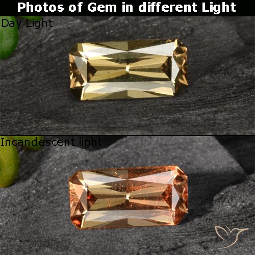 0.63ct Natürlicher gold-braun Farbwechselnder Granat, Smaragdschliff, VVS-VS