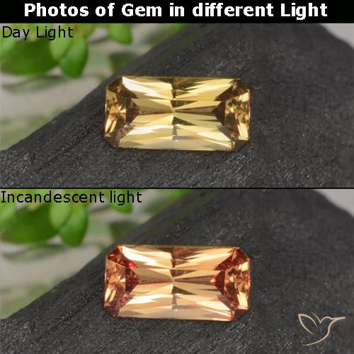 0.69ct Natürlicher gold-braun Farbwechselnder Granat, Smaragdschliff, VS