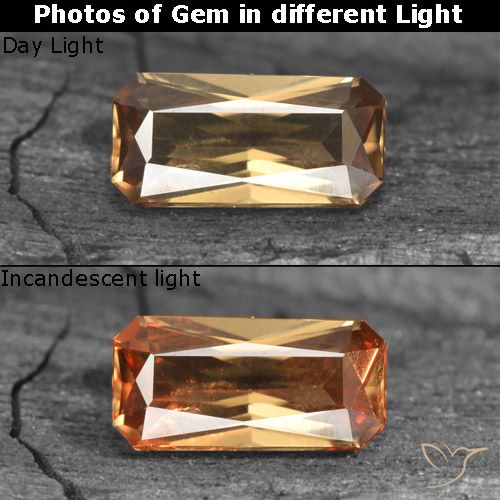 0.73ct Natürlicher gold-braun Farbwechselnder Granat, Smaragdschliff, VS