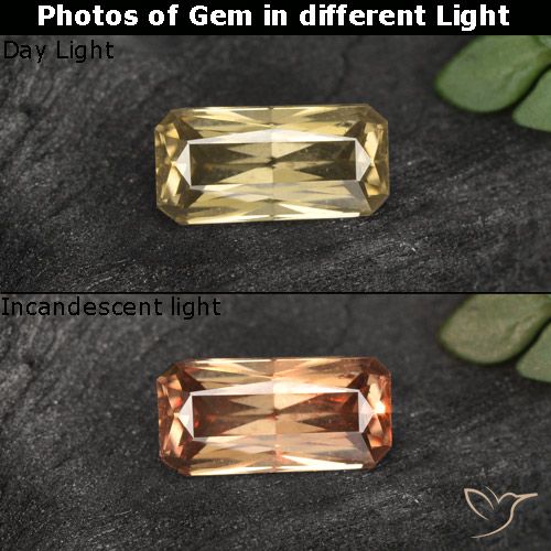 0.74ct Natürlicher gold-braun Farbwechselnder Granat, Smaragdschliff, VVS-VS