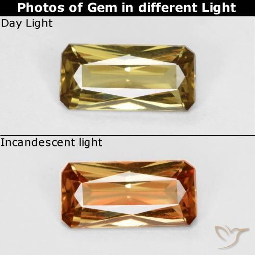 0.60ct Natürlicher gold-gelb Farbwechselnder Granat, Smaragdschliff, VS