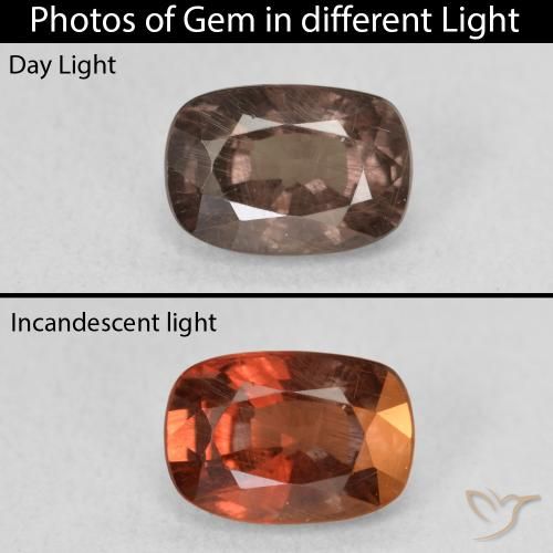 1.58ct Natürlicher Mittelhellbraun Farbwechselnder Granat, Kissen, VS