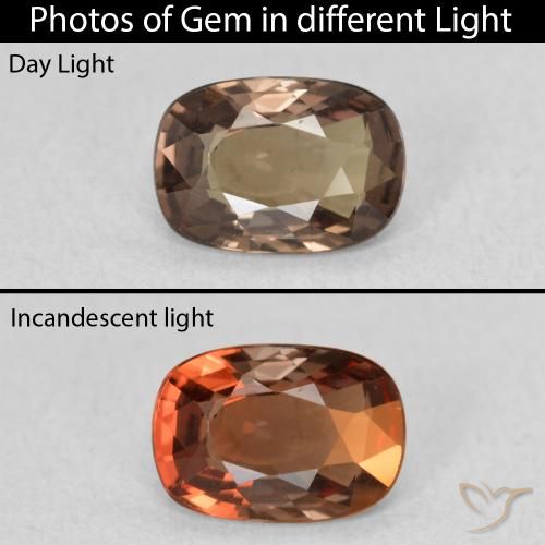 0.97ct Natürlicher Mittelhellbraun Farbwechselnder Granat, Kissen, VS