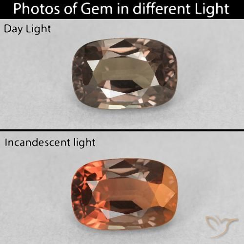 0.97ct Natürlicher Mittelhellbraun Farbwechselnder Granat, Kissen, VVS