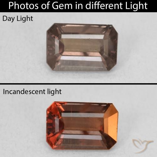 1.24ct Natürlicher Mittelhellbraun Farbwechselnder Granat, Smaragdschliff, VVS-VS