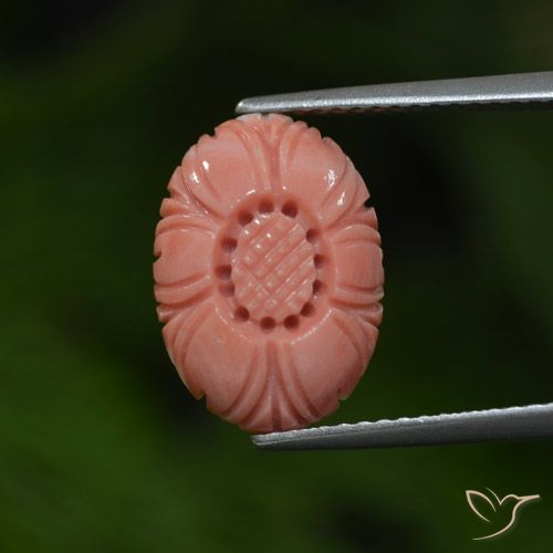 4.07ct Natürlicher Himbeerrosa Koralle, Blumen-Schliff, Lichtundurchlässig