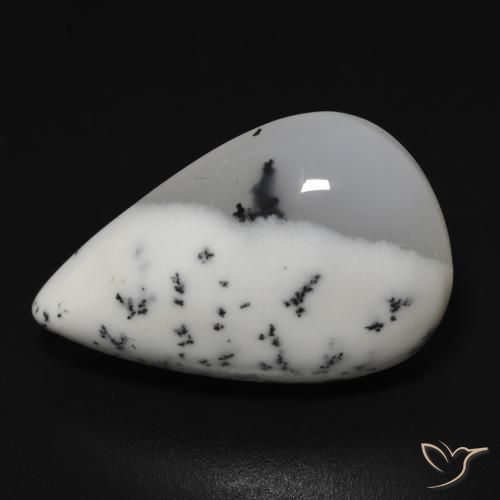 11.43ct Natürlicher Weiß mit Schwarz Dendritischer-Achat, Birnenform, Lichtdurchlässig