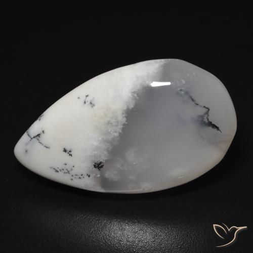 11.48ct Natürlicher Weiß mit Schwarz Dendritischer-Achat, Birnenform, Lichtdurchlässig