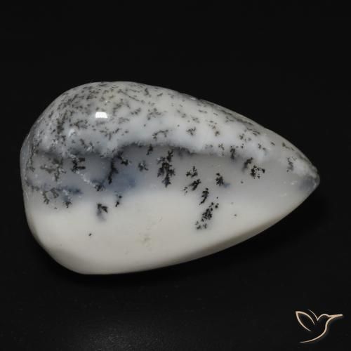 13.25ct Natürlicher Weiß mit Schwarz Dendritischer-Achat, Birnenform, Lichtundurchlässig