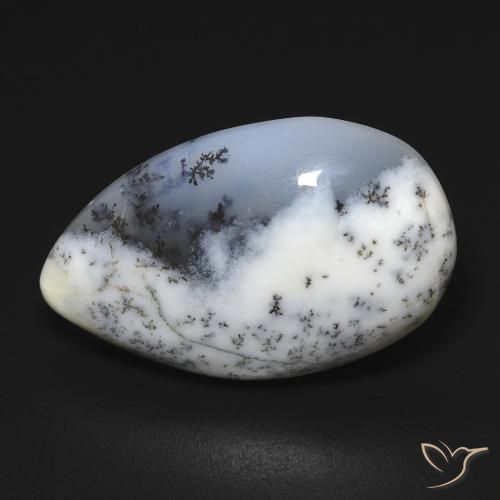 11.24ct Natürlicher Weiß mit Schwarz Dendritischer-Achat, Birnenform, Lichtundurchlässig