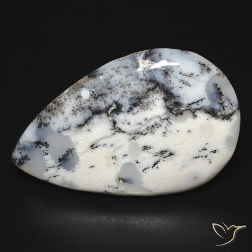31.64ct Natürlicher Weiß mit Schwarz Dendritischer-Achat, Birnenform, Lichtundurchlässig