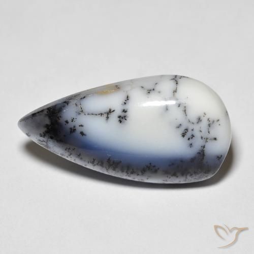 7.44ct Natürlicher Weiß mit Schwarz Dendritischer-Achat, Birnenform, Lichtdurchlässig